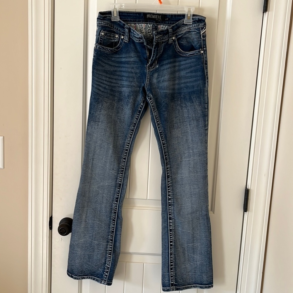Mid Ride Boot Denim Jeans (Used Good Condition) *missing two metal letters*